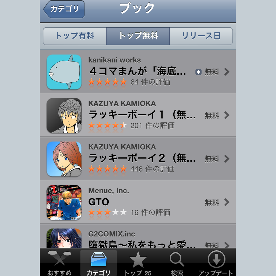2011年 App Store無料ブックランキング1位の実績